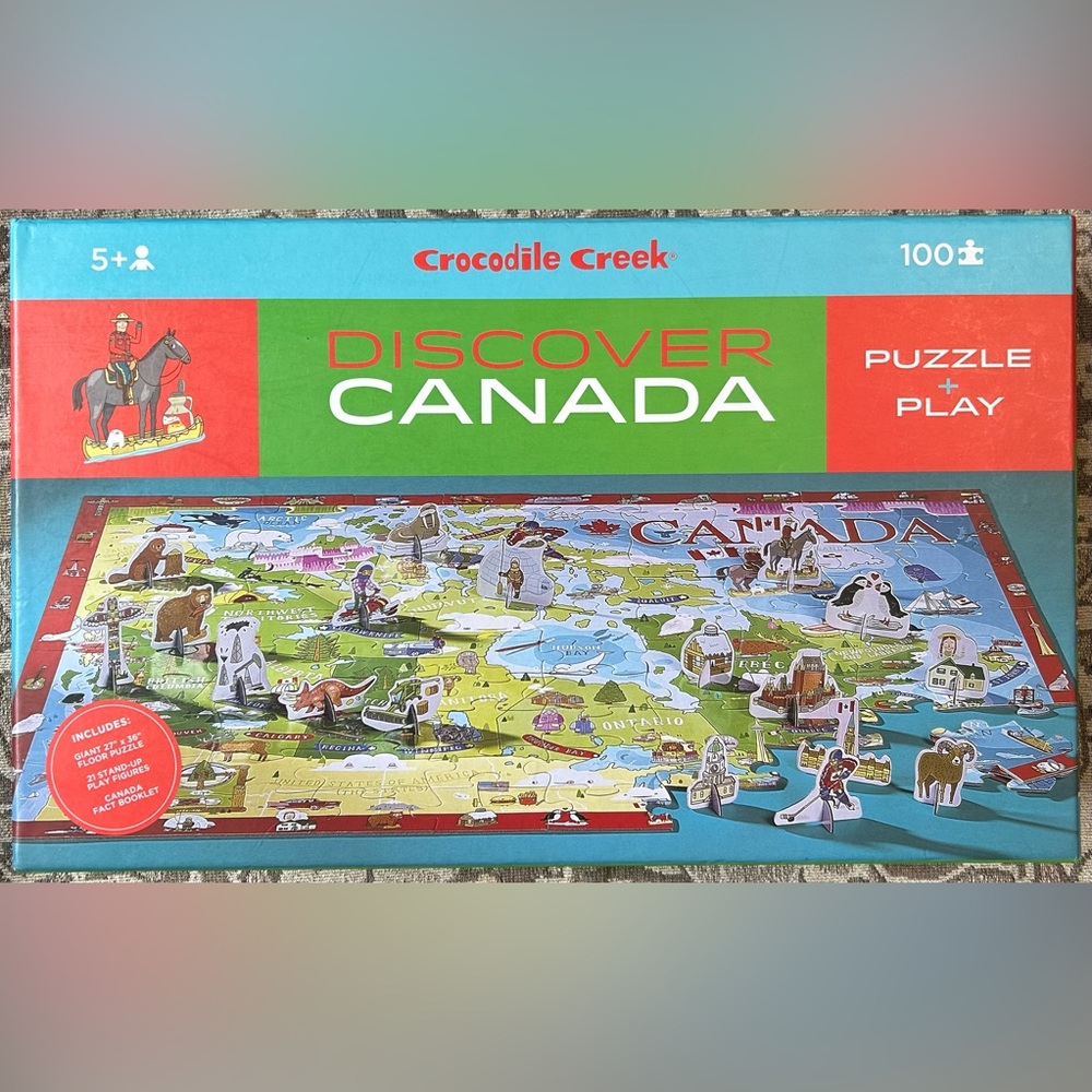 Crocodile Creek Giant Discover Canada 100 Piece Floor Puzzle + 22 Play Pieces.